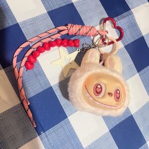 Cute Plush Labubu Keychain with Pink and Red Accents